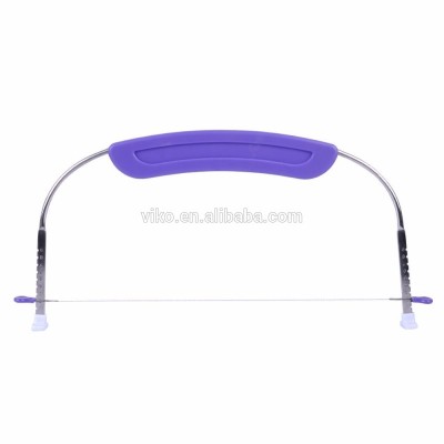 Adjustable Small Cake Leveler Cutter Slicer with Stainless Steel Wires and Purple Handle for Professional Baking Tools